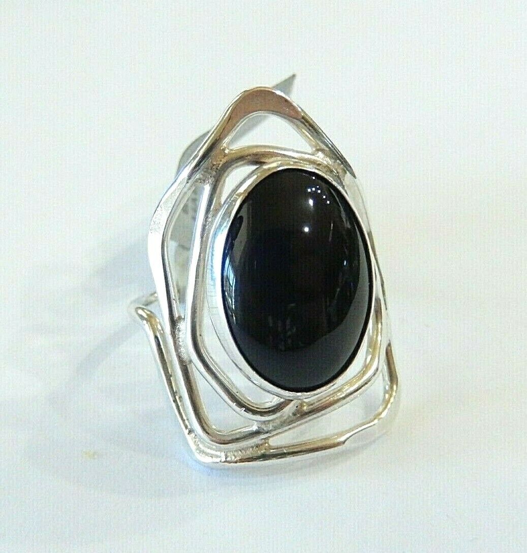 *VINTAGE*  LARGE -  Southwestern  Sterling Silver Black Onyx Ring Size 10.25