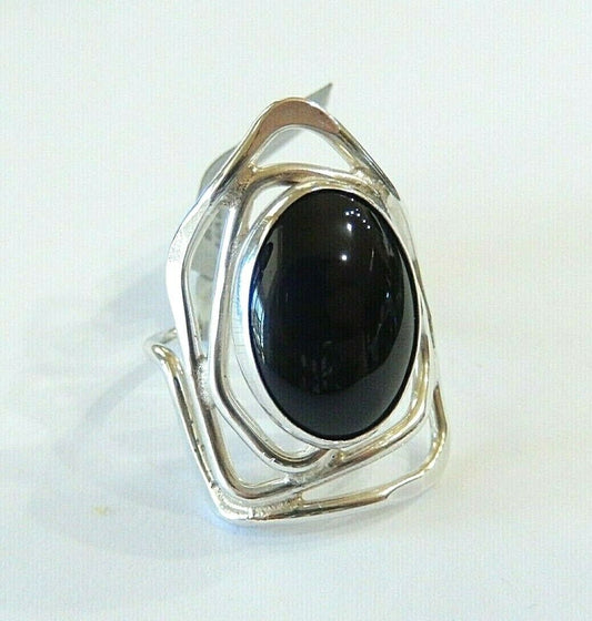 *VINTAGE*  LARGE -  Southwestern  Sterling Silver Black Onyx Ring Size 10.25