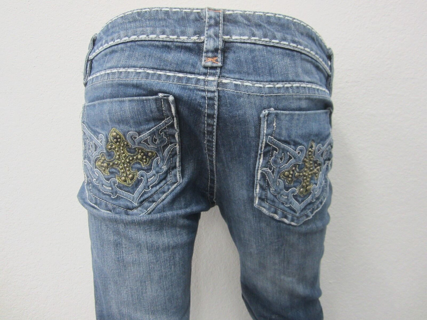NICE CELLO Studed Cross Pocket Boot Cut Embellished Thick Stitch Jeans Sz 26x30