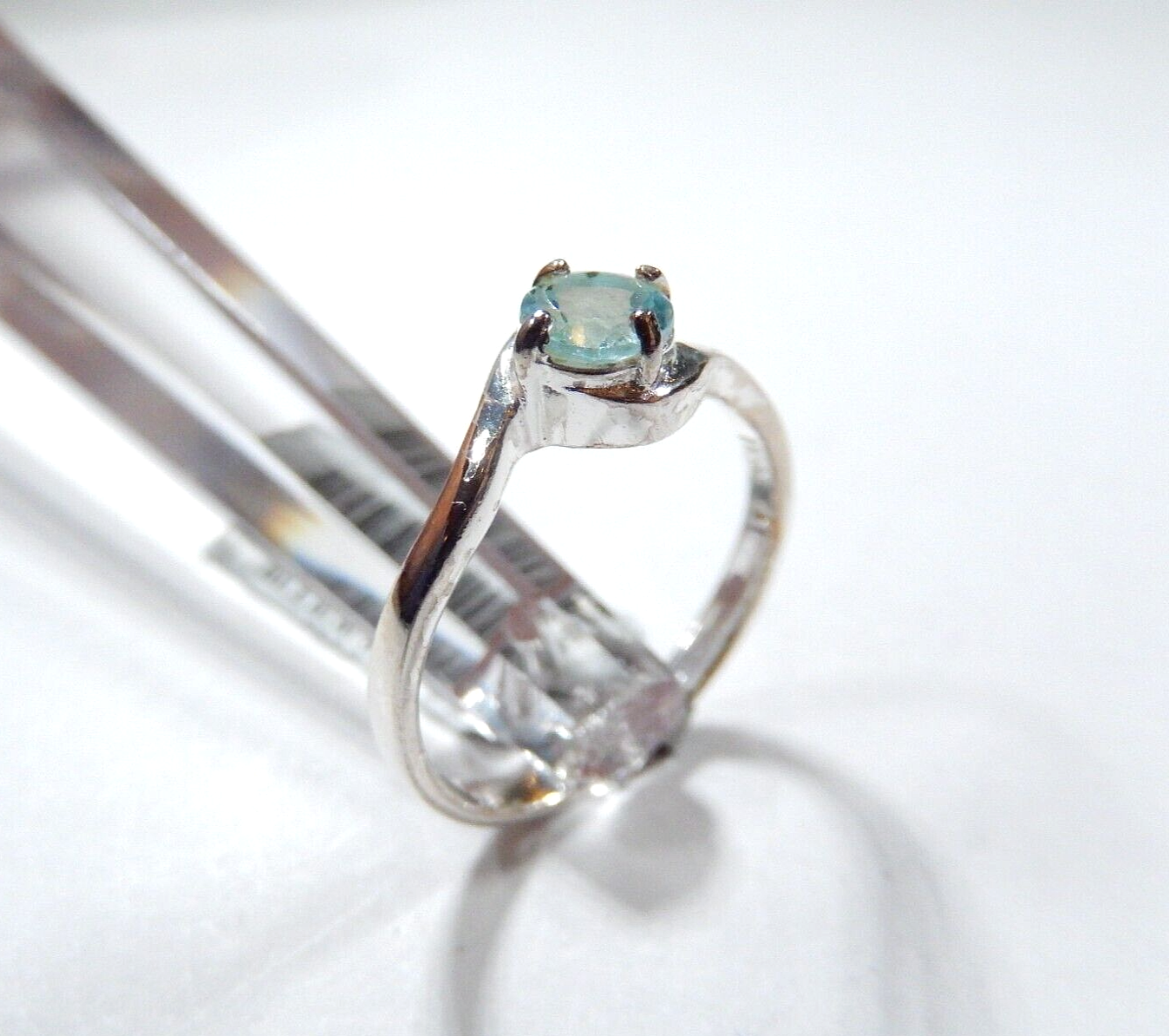 Round Blue Topaz Gemstone Solitaire Twisted 925 Sterling Silver Ring Sz 8