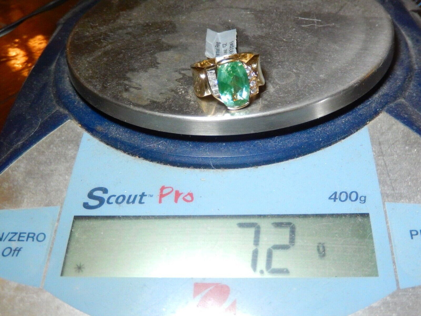 *VINTAGE*   18k Gold Vermeil Sterling 10 CT Topaz & Clear CZ Ring Size 7.5