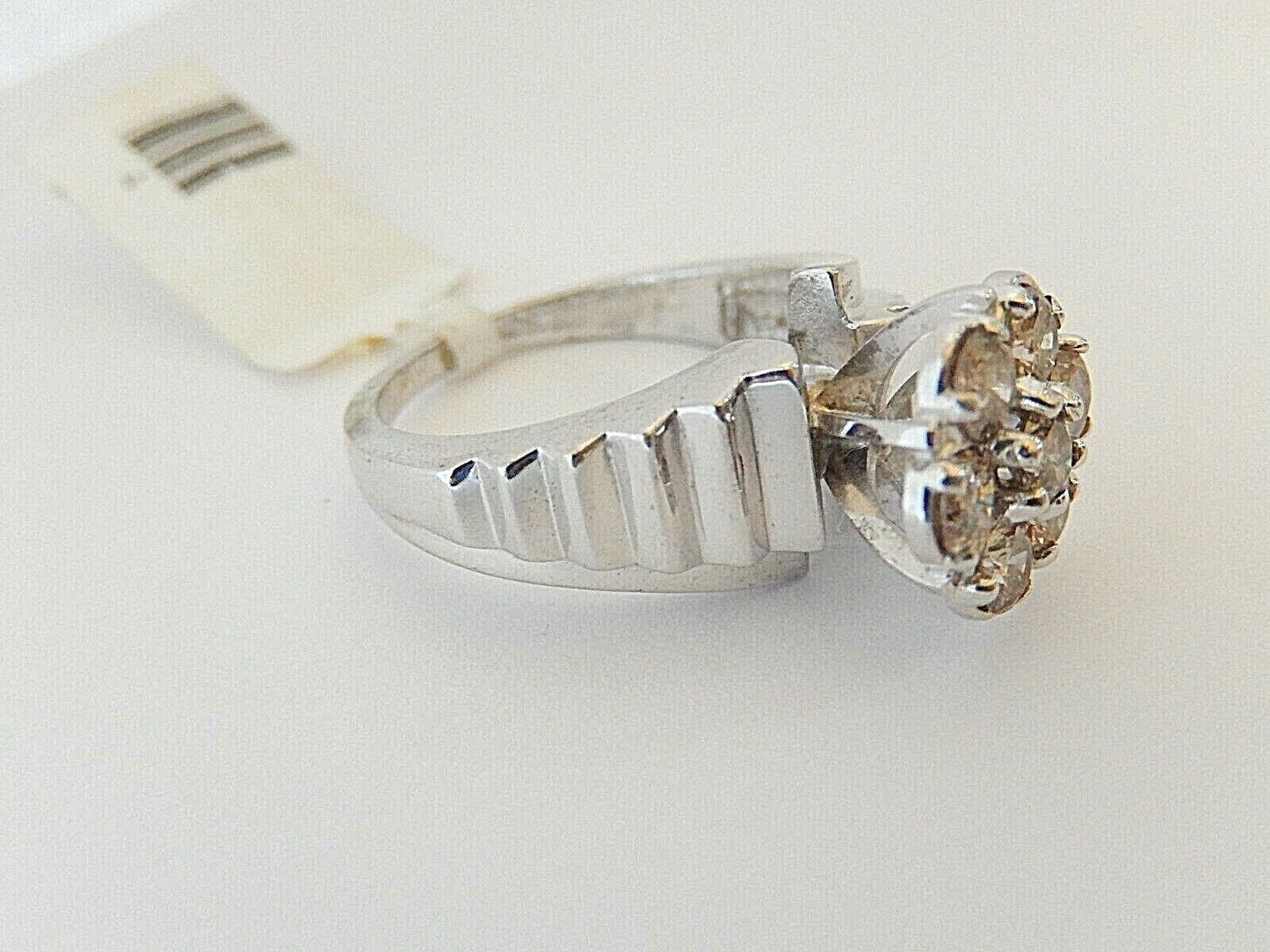 1 CT Seven Natural Champagne Diamond Cluster Ring in 10K White Gold Size 6.75