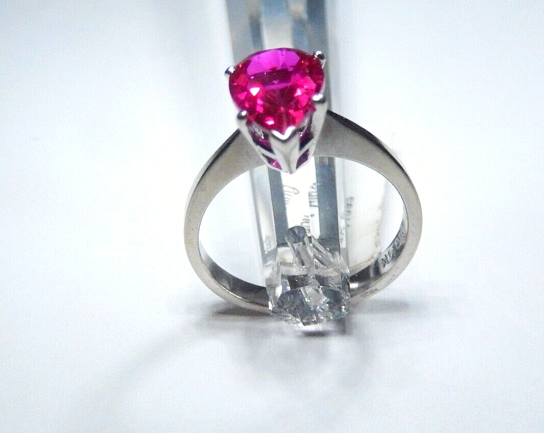 *NWT* 14K White Gold  2.00ct Pear Cut Ruby Lab Created Solitaire Ring Sz 7