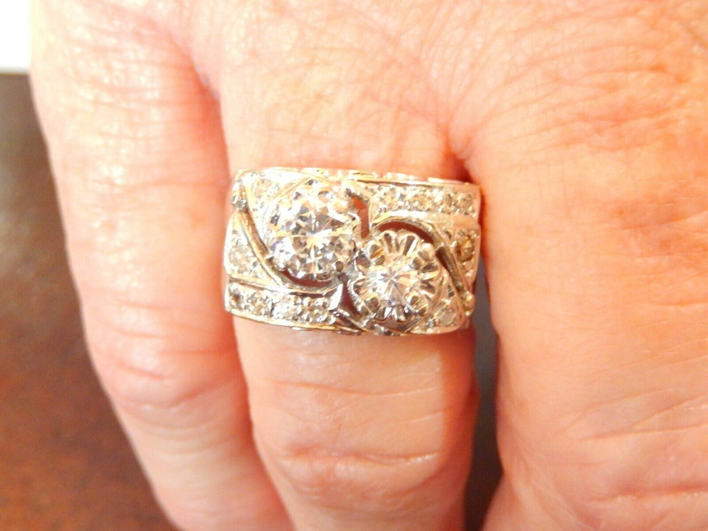 *VINTAGE*  14k White Gold Ladies .905 CT Diamond Cluster 12mm Wide Ring Sz 8.25