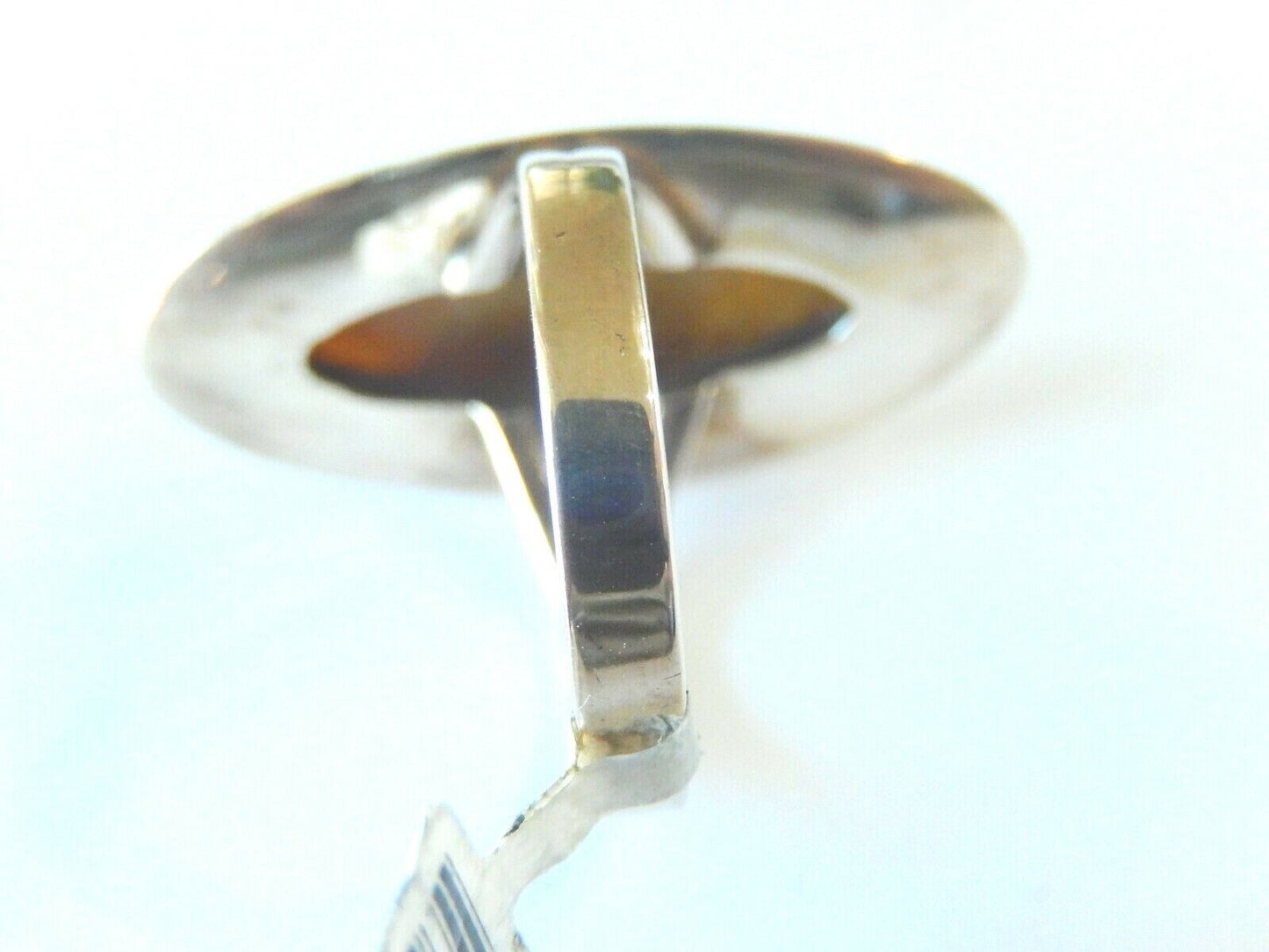 *VINTAGE* LADIES 14K YELLOW GOLD LONG  30mm TIGERS EYE RING SIZE 6