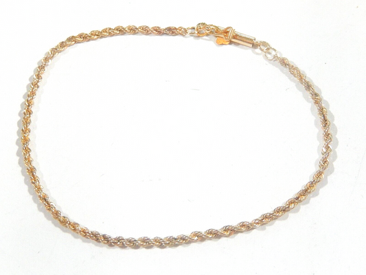 14k solid gold rope chain bracelet 7”  2mm Nice Barrel Clasp