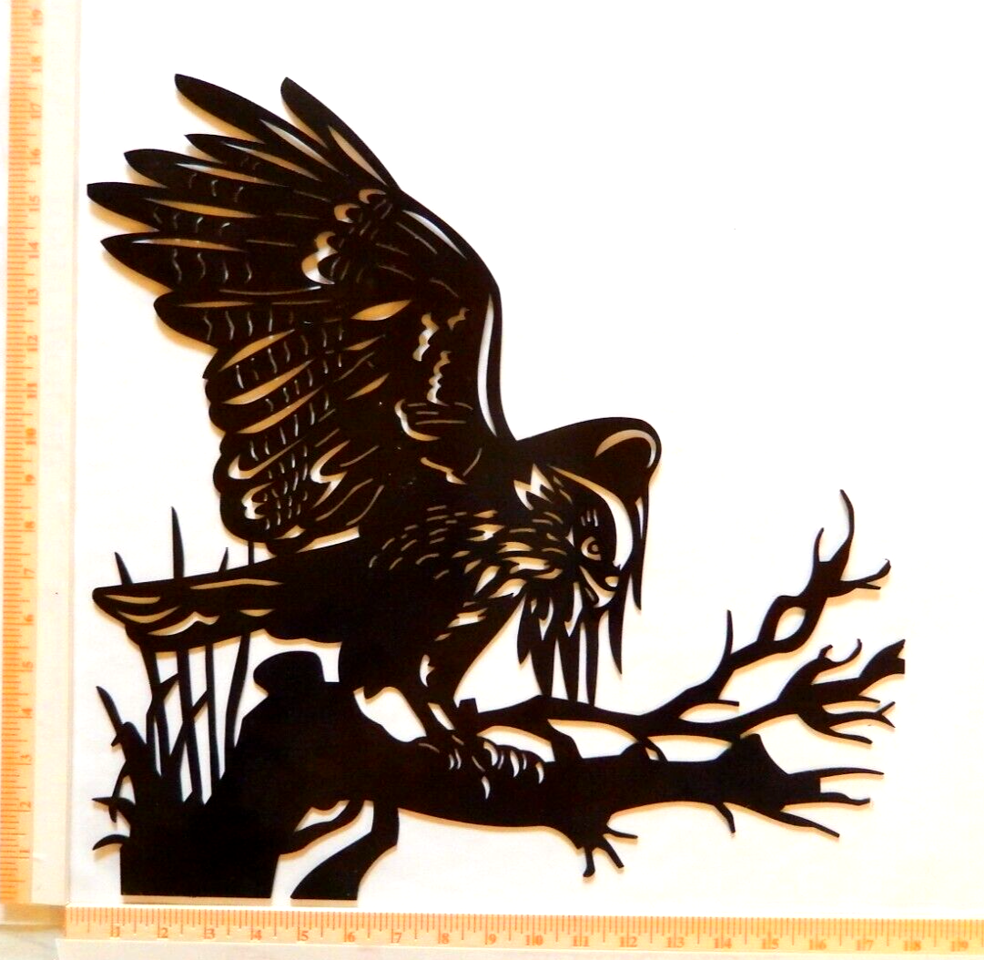 ~NEW~ LARGE - 14ga. "EAGLE ON TREE BRANCH"  Black Metal Wall Art - 18" x 18"