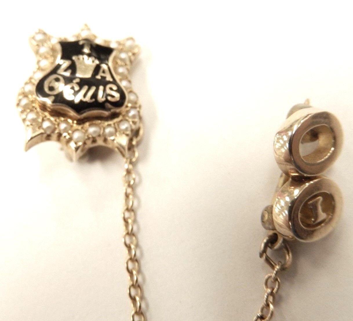 Zeta Tau Alpha Greek Sorority Badge - 10k Yellow Gold  & Seed Pearls Pin