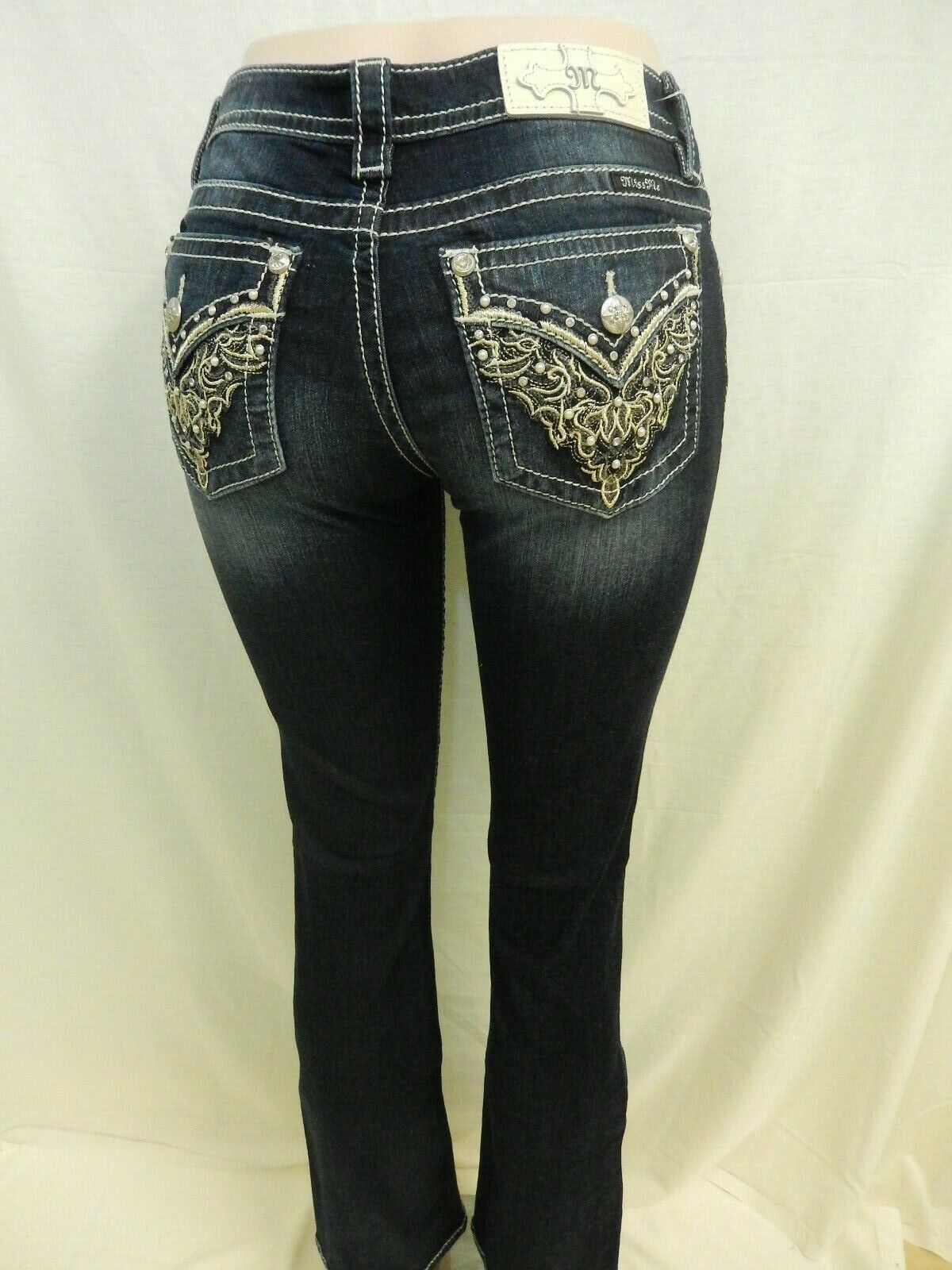 *NWT* Miss Me Chloe Boot Dark Mid-Rise Heavy Embellished Pockets Sz 28 x 34