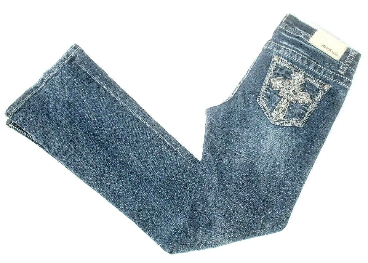 *NWOT* Grace in LA Women Cross Embellished Embroidered Bootcut Stretch Jeans W28