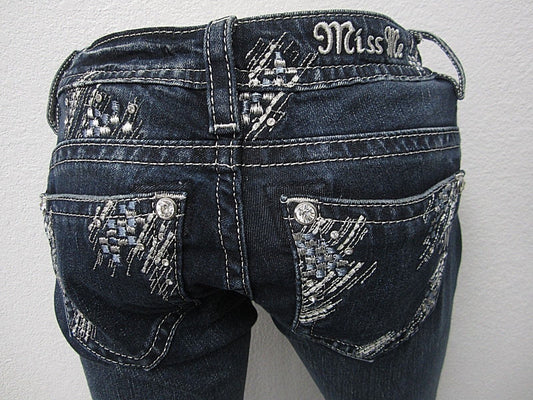 NWT Miss Me Relaxed Boot Jeans, XP7633BV - Dark Blue LOTS OF BLING Size 24 x 32