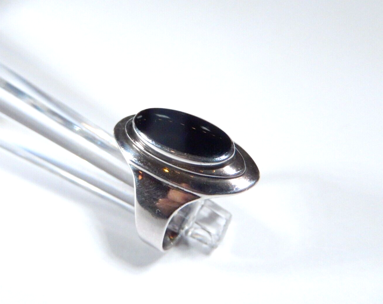 925 Sterling Silver Vintage Real Black Onyx Gem Oval Ring Size 7.25