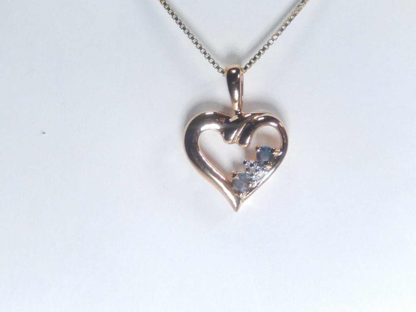 Vermeil Gold over Sterling 925 Sapphire & Diamond Heart Pendant with/18"chain