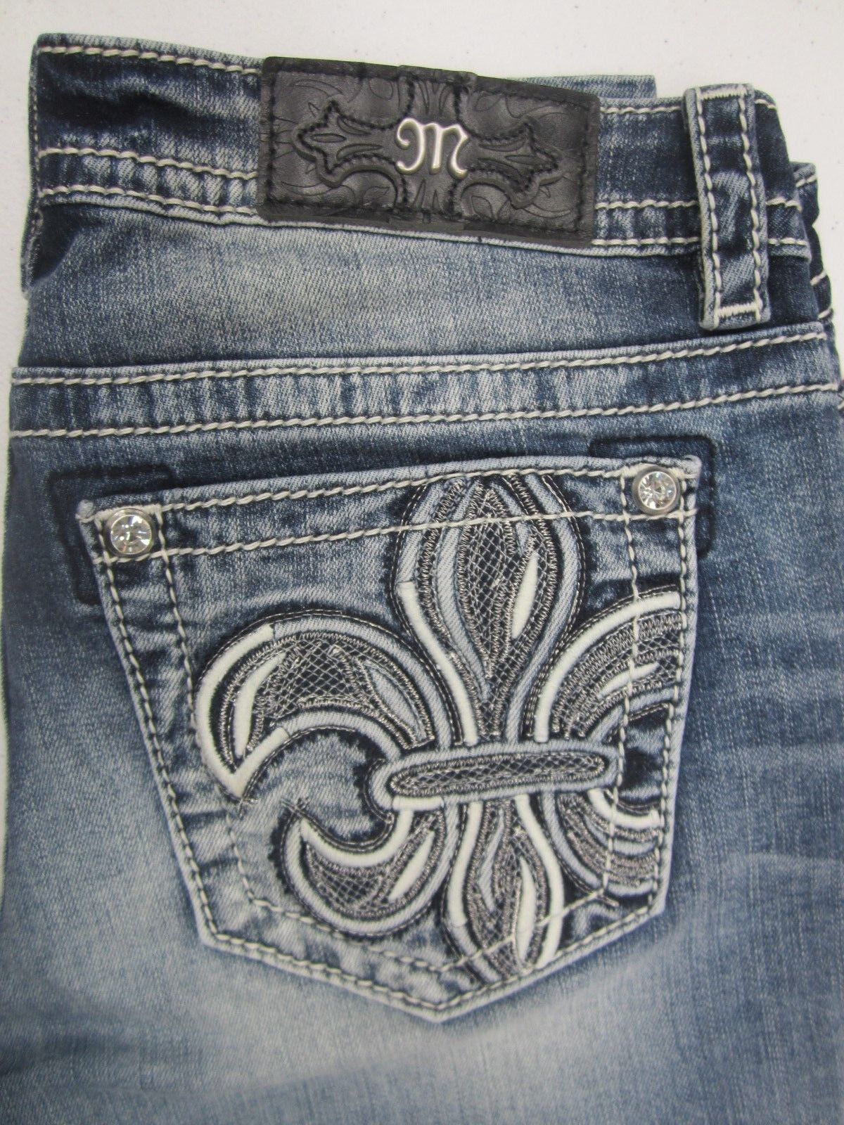 NWT MISS ME CuteSkinny Embellished Low Rise Medium Blu Jeans 27 x 30 NEW #M311OS