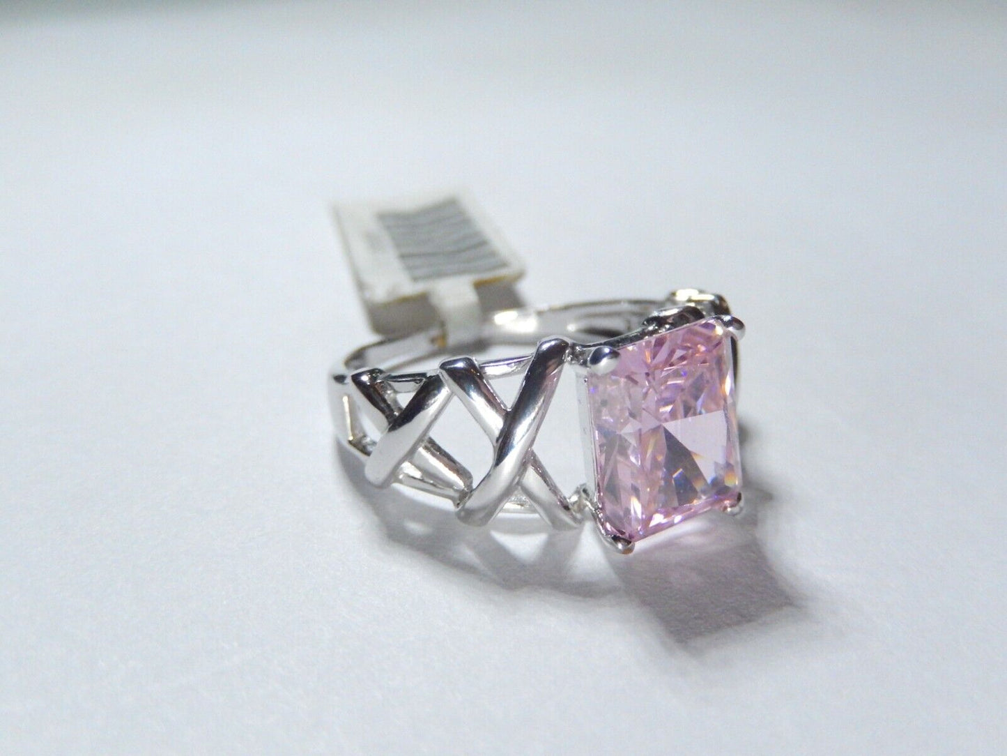 10K White Gold 3.00 CT  Pink CZ Emerald Cut Ring Size 9.25