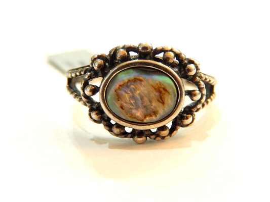 STERLING SILVER 925 SOLITAIRE ABALONE WITH BEADWORK  RING SIZE 11
