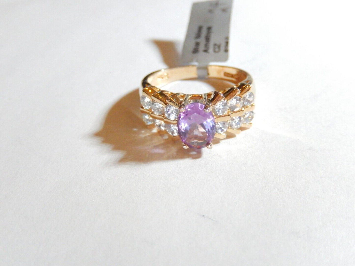 VINTAGE* Sterling Silver Gold Vermeil 2.25 CT Amethyst/CZ Statement Ring SZ8.75