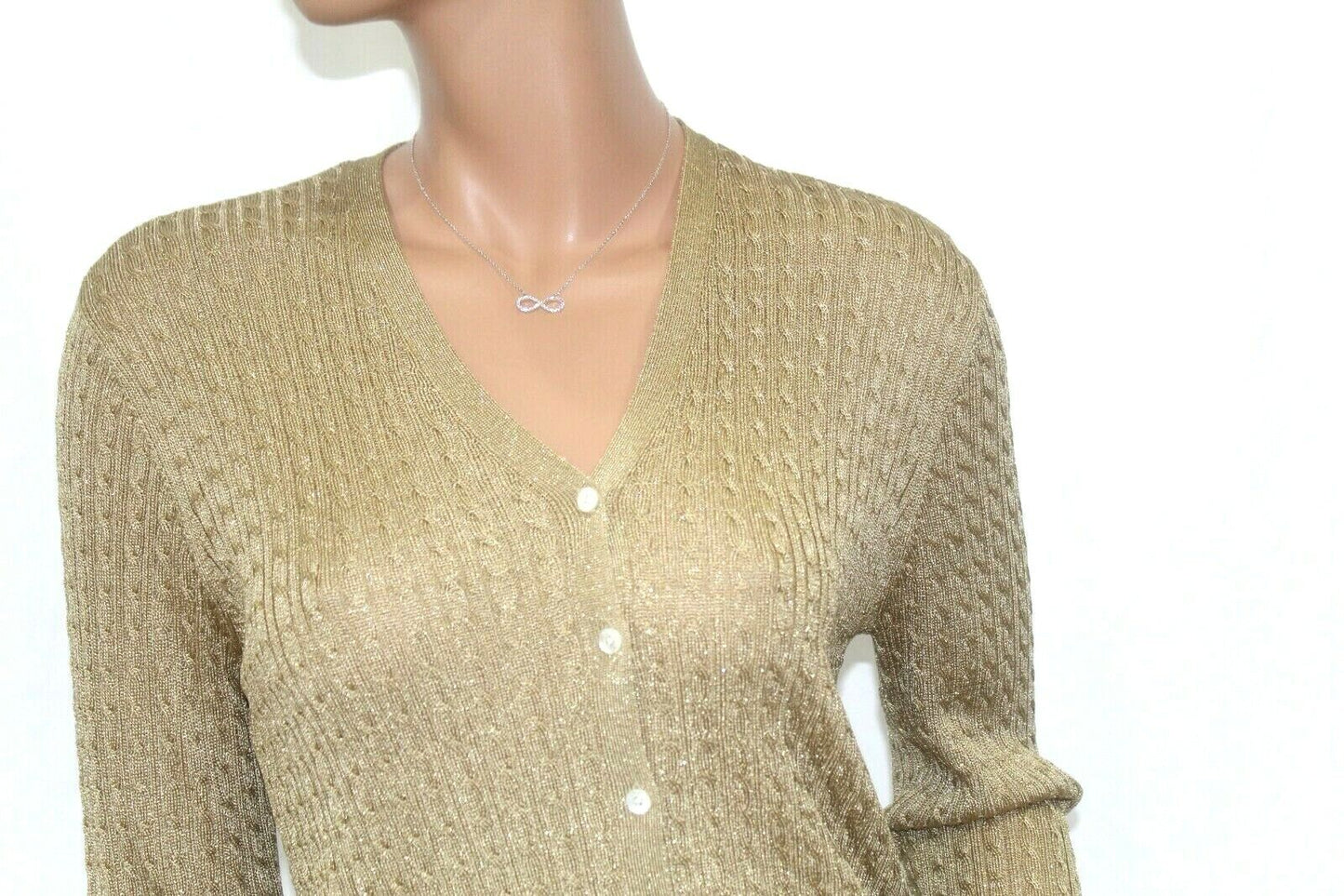 *MINT* Ralph Lauren Womens Gold Metallic Rayon Blend Knit Long Sleeves Blouse