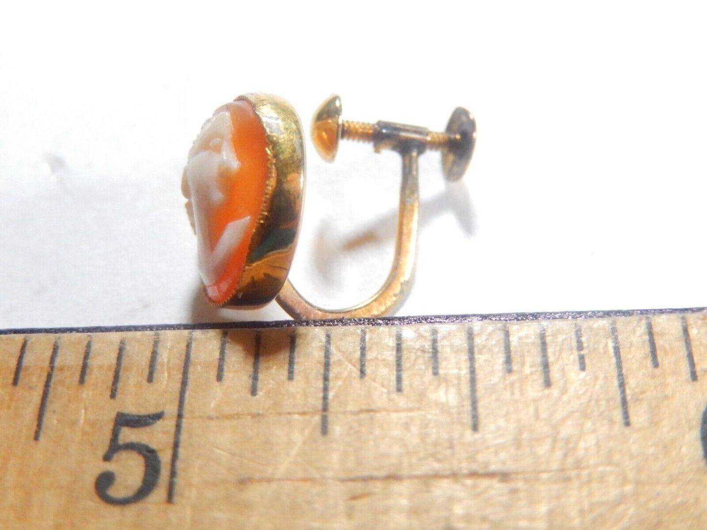 Antique Victorian "AMCO"  10k Yellow Gold  Cameo Screw Earrings