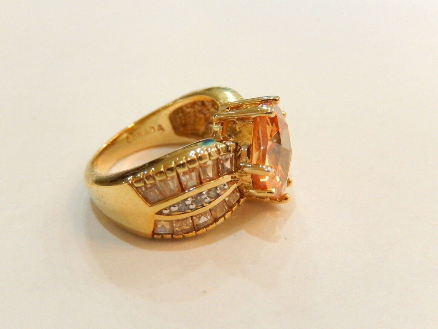 14K Gold Vermeil Sterling 5.00 CT Madeira Citrine & CZ Solitaire Ring Size 5.5