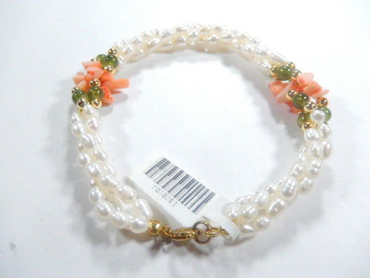 *VINTAGE*  Pearl Jade Coral Beads 7.5" Bracelet