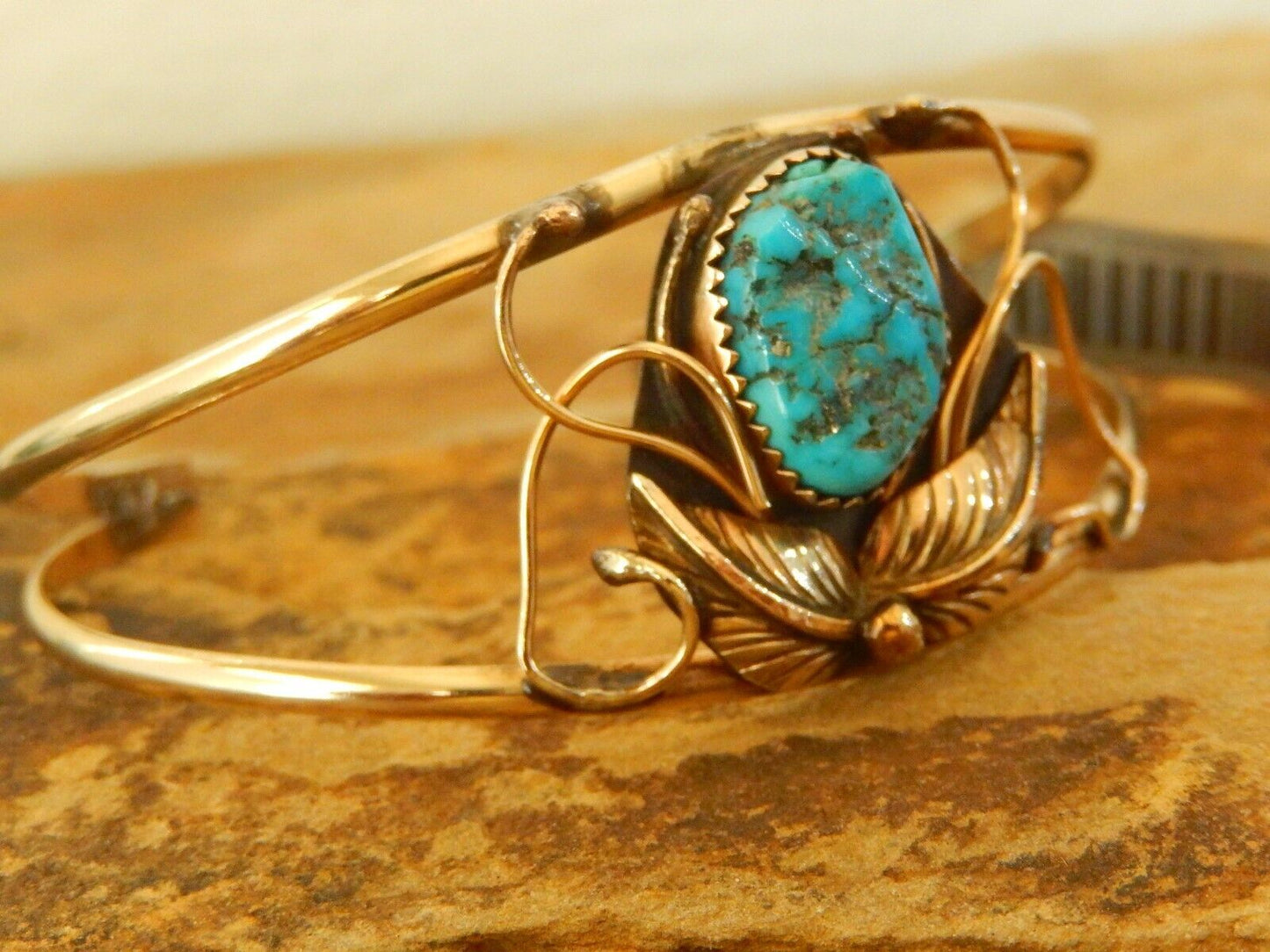 Vintage S. HENRY 12K GF Turquoise  Cuff Bracelet