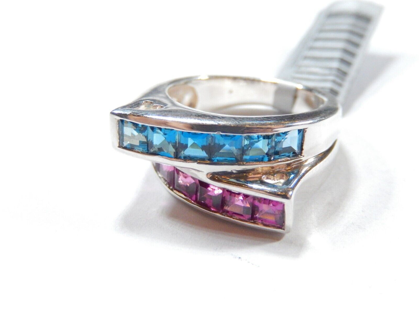 *VINTAGE*  Sterling Silver  1.50 CT Blue Topaz & Amethyst Two Row Band Ring Sz 6