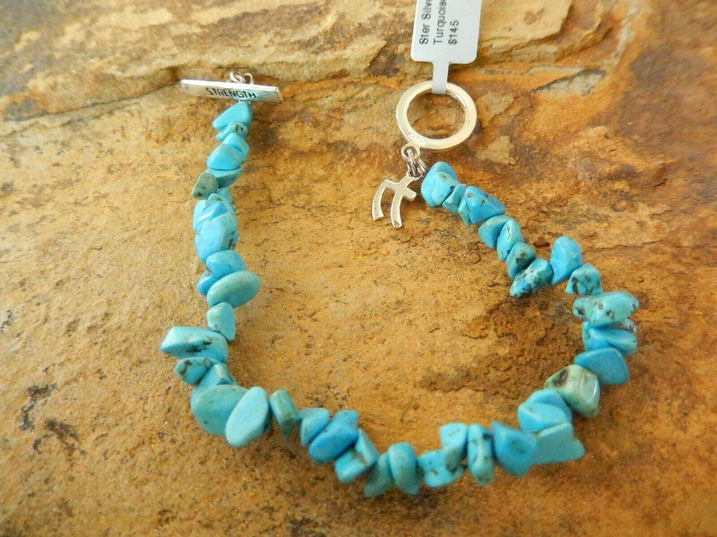 Turquoise Chunk Bracelet with Sterling Rondelles 7"