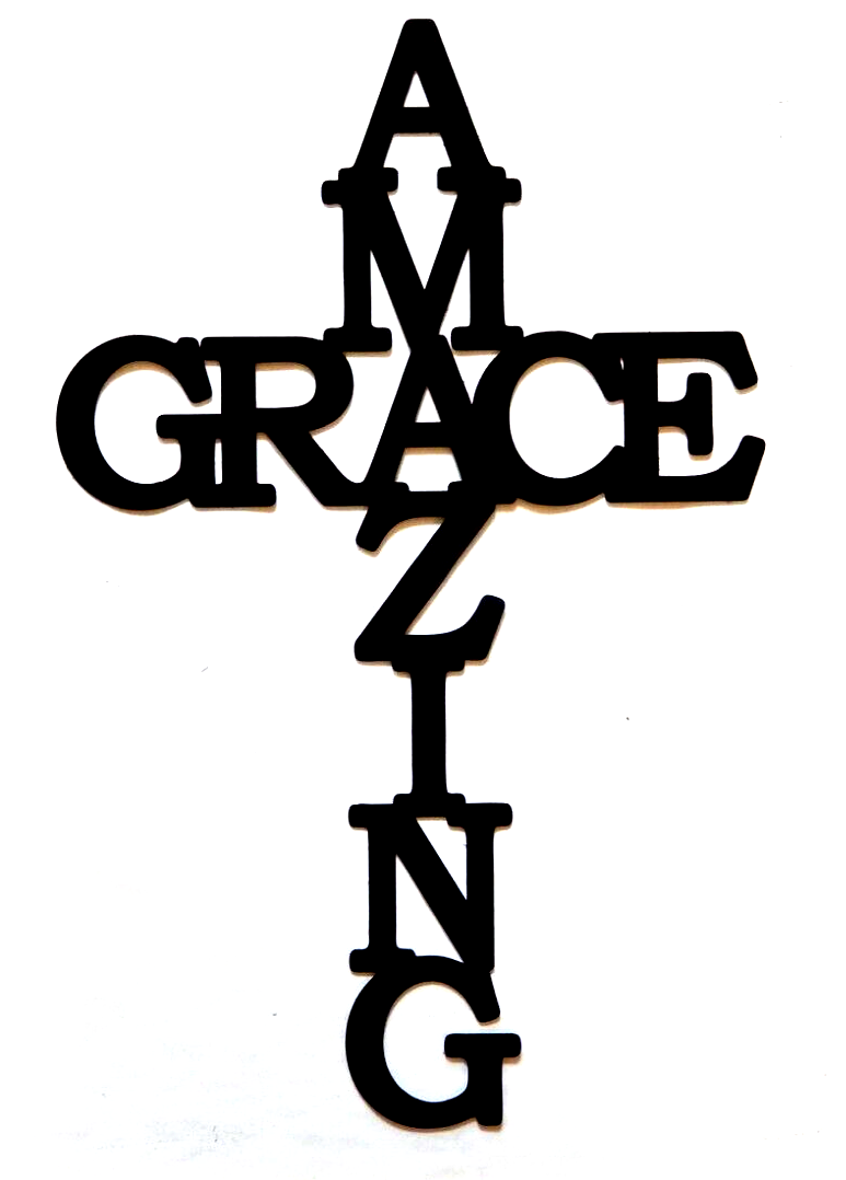 ~NEW~ 14ga. "AMAZING GRACE CROSS" Black Metal Wall Art Sign  ~ 25.5" x 16.5"