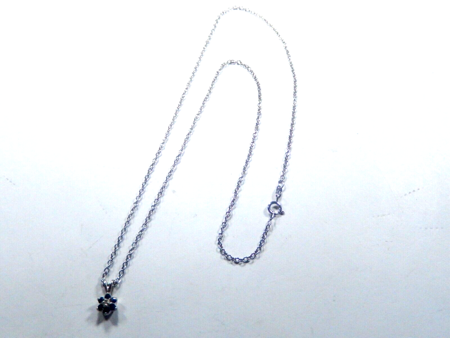 *VINTAGE*  14K White Gold Natural Sapphire & Diamond Pendant w/18"chain