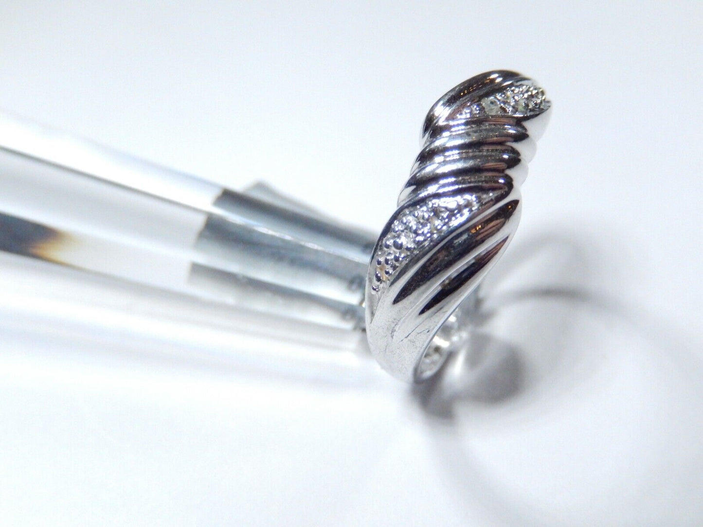 Sterling Silver  Natural Diamond  Domed Band Ring 925 Size 9