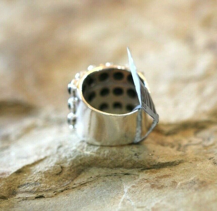 *VINTAGE* HEAVY LARGE  BLACK ONYX STERLING SILVER 15MM WIDE BAND RING SIZE 7.75
