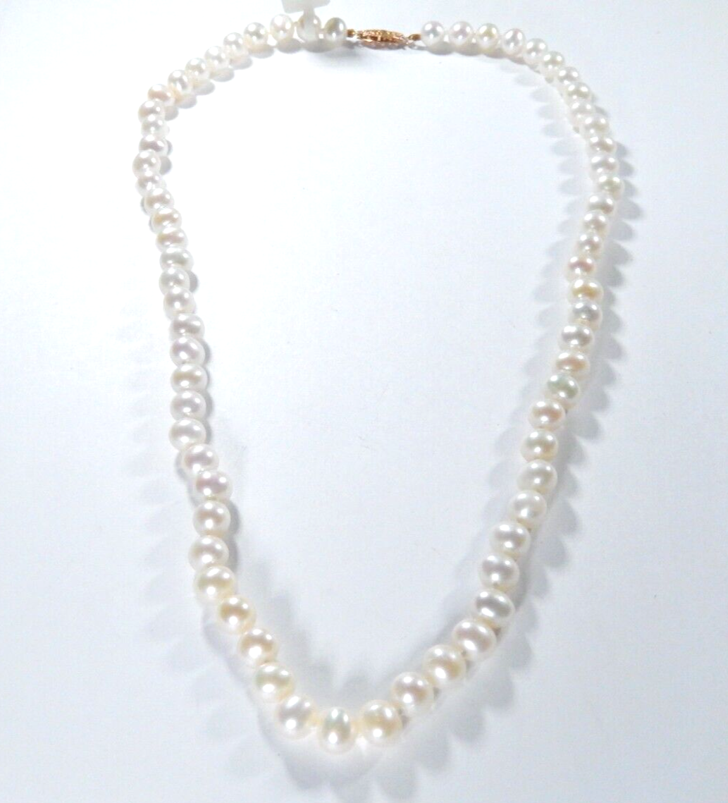 14k Yellow Gold Filigree Clasp 6.75mm Cultured Potato Pearl Knotted Necklace 18"