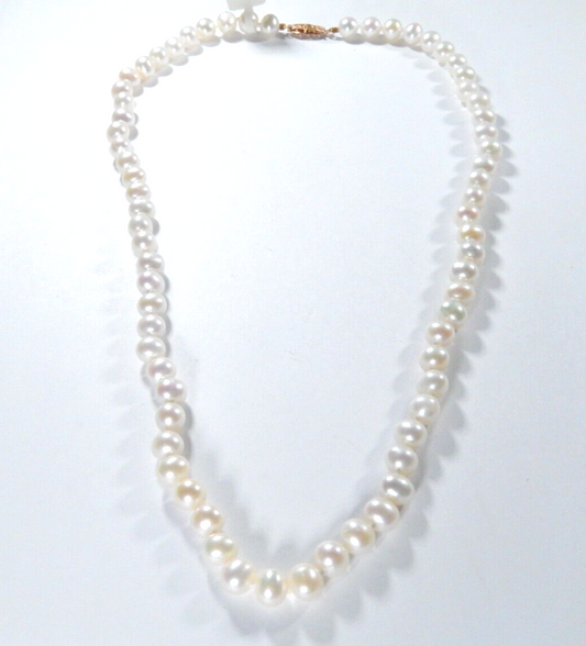 14k Yellow Gold Filigree Clasp 6.75mm Cultured Potato Pearl Knotted Necklace 18"