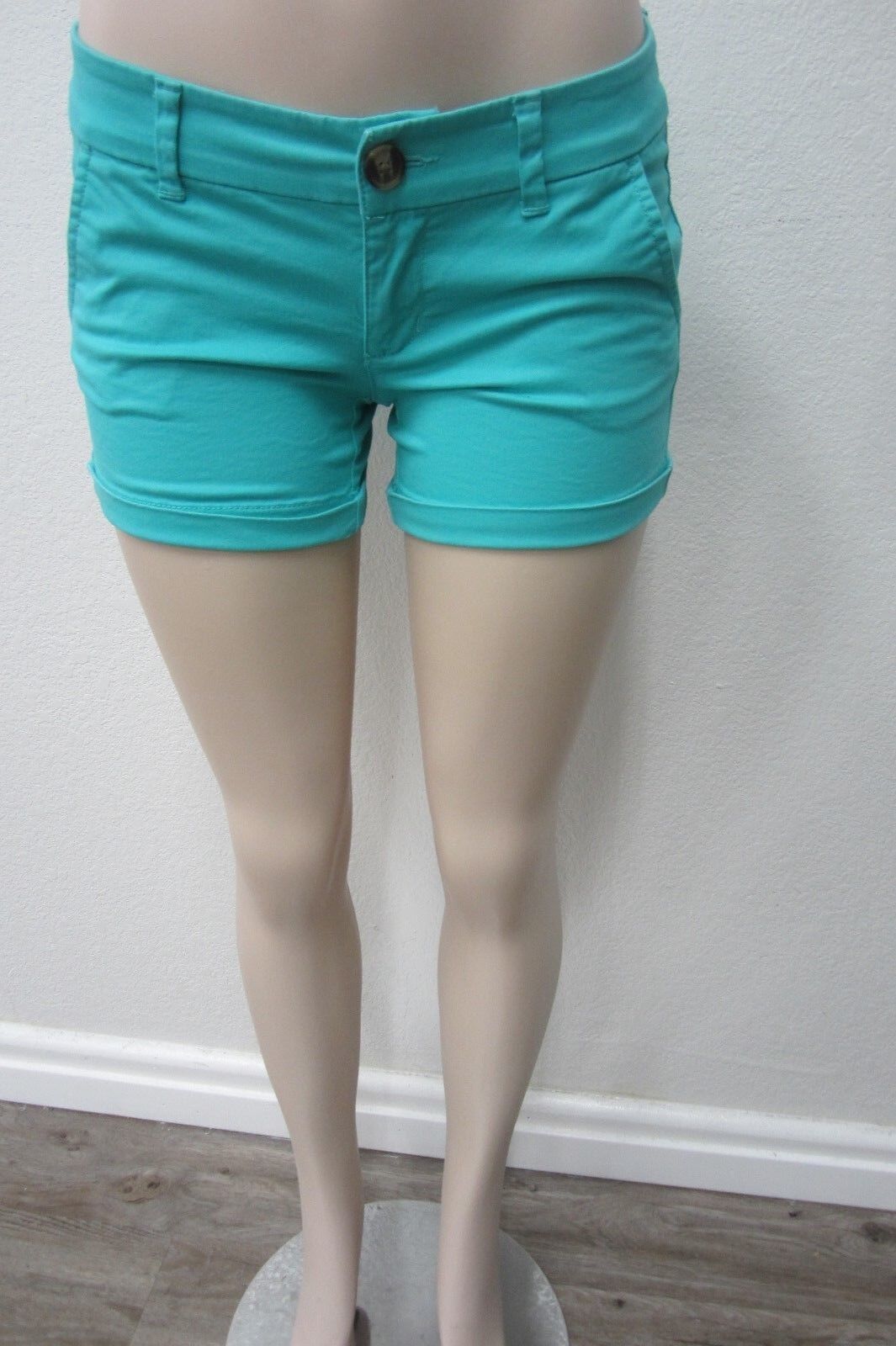 NEW $35 American Eagle Midi Stretch Cuffed Mini Shorts Teal Blue Size 2