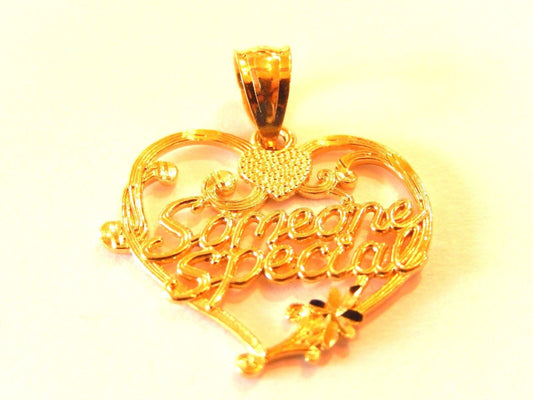 14K Yellow Gold  Diamond Cut 'Someone Special' Heart Love Charm Pendant