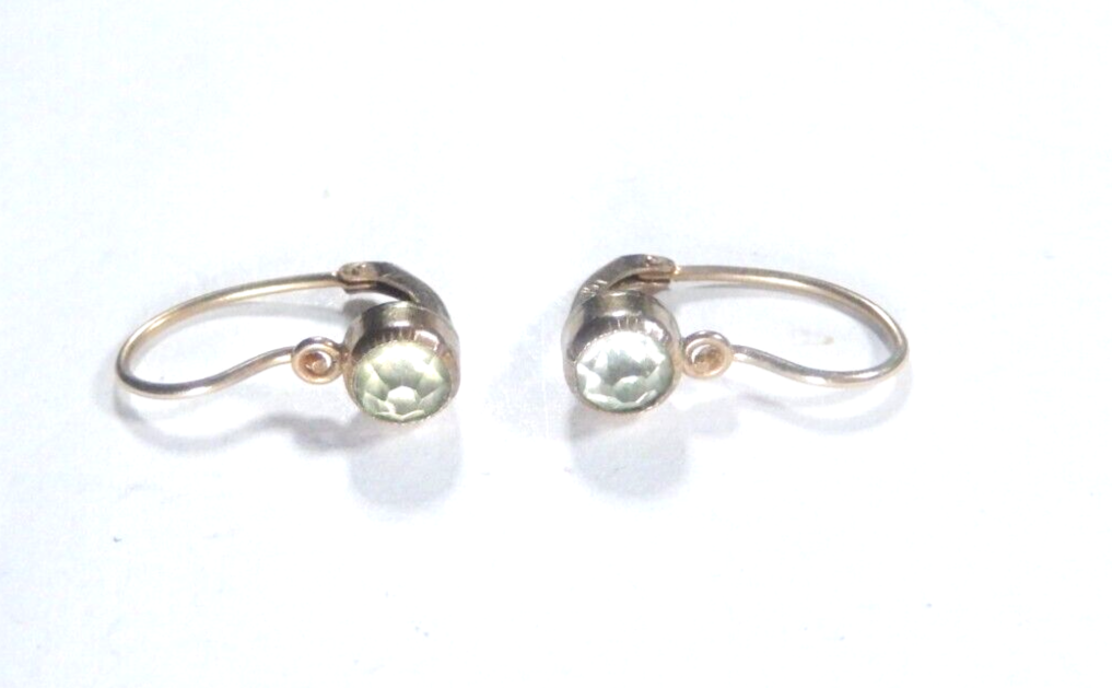 *VINTAGE*  10k Yellow Gold Round Peridot Hinge Back Dangle Earrings
