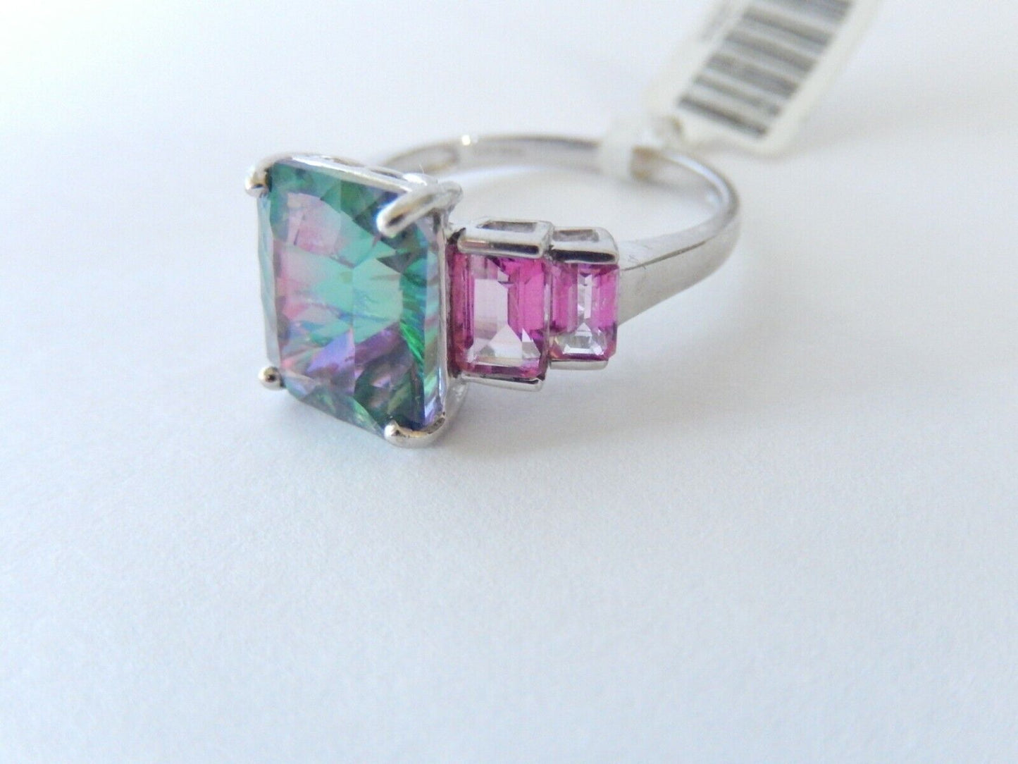 *NWT* 10K White Gold 7CT Mystic Topaz / Amethyst Ladies Ring Jewelry Size 9.25