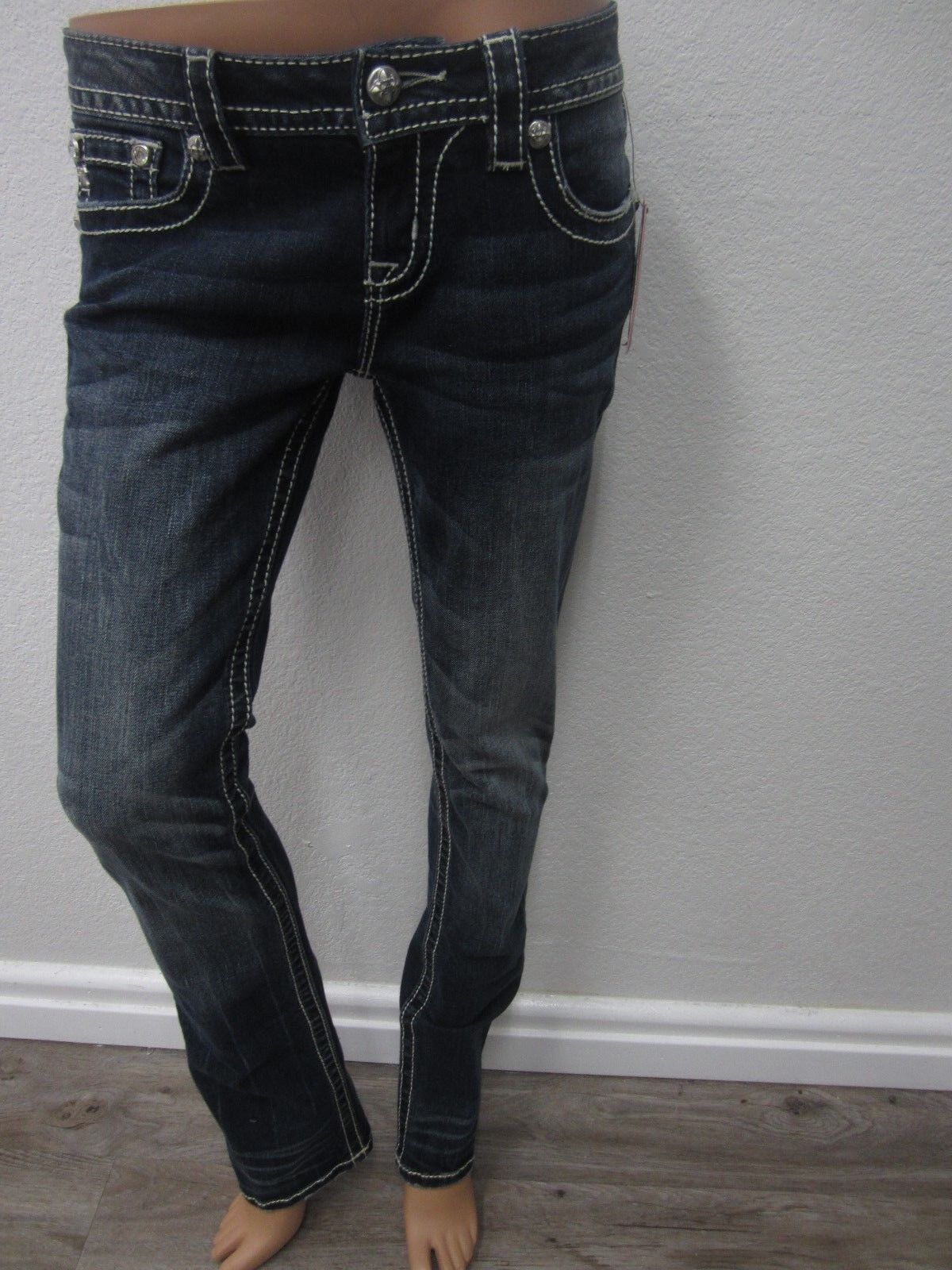 NWT  MISS ME JEANS JP8489T SIGNATURE LOW RISE STRAIGHT CUT Size 26 x 33.5