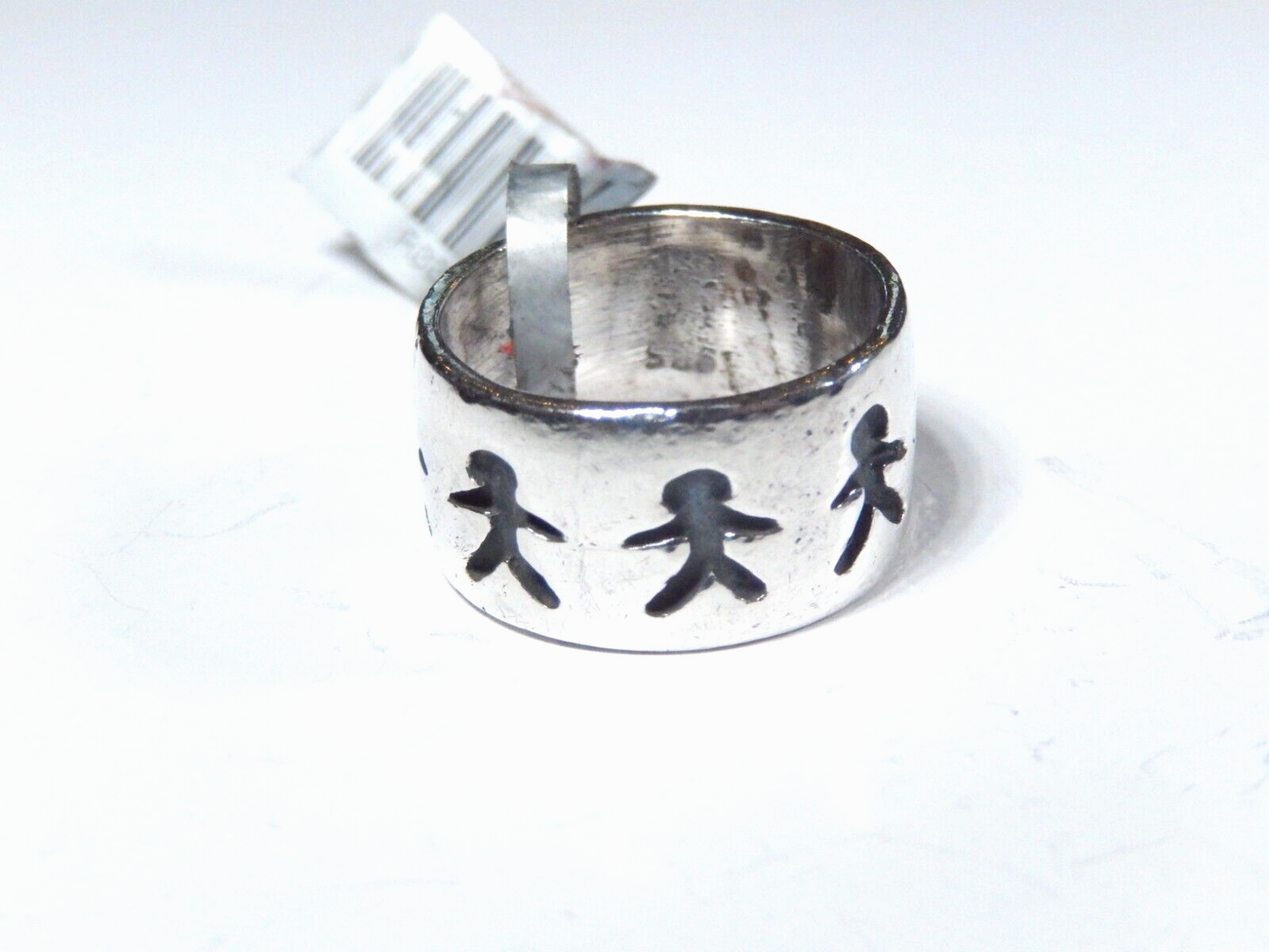 *VINTAGE* SOUTHWEST Sterling Silver Children Playing 10mm Wide Band Ring Sz 5.75