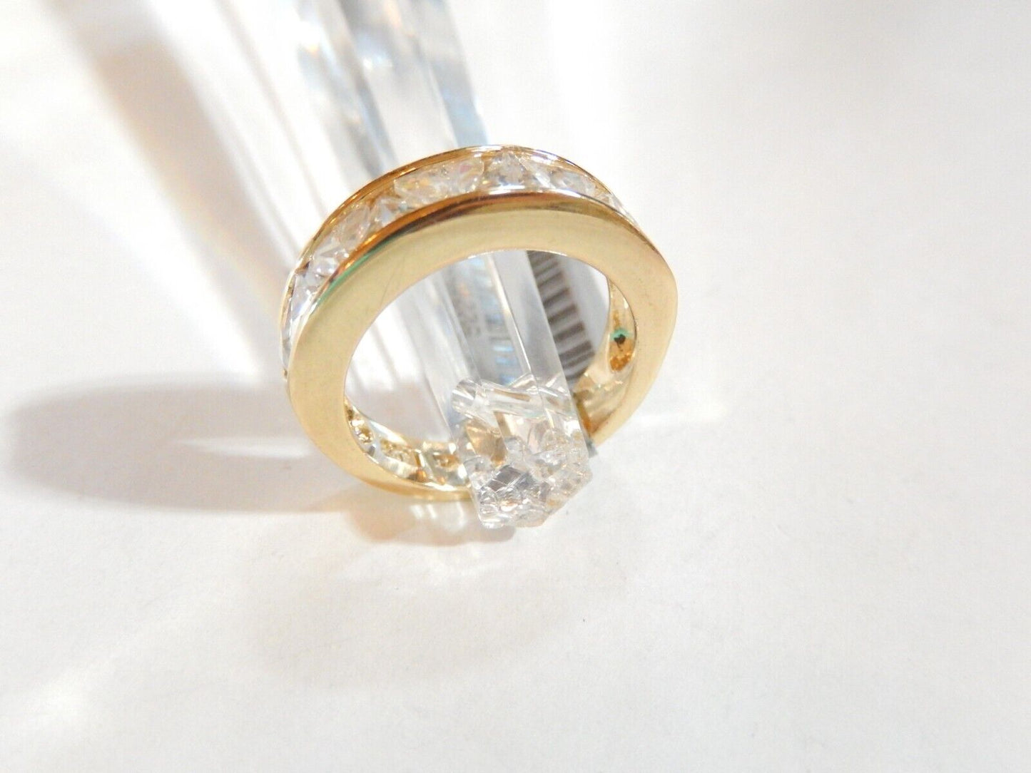 Gold Vermeil 1.3 CT CZ Trillion Cut 5.5mm Wide Band Sterling Ring Size 4.75