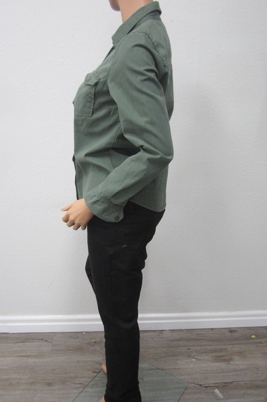 MINTWomens Trendy CUTE Forever 21Military Style Button Down Denim Green Top Sz S