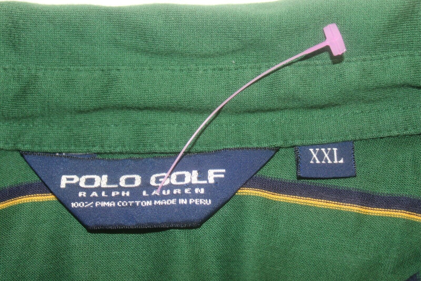 Polo Golf Ralph Lauren Shirt Mens XXL Short Sleeve Green w/ Navy- Yellow Stripe