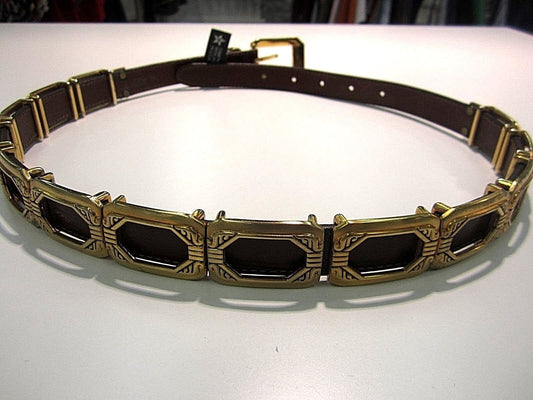 BRIGHTON BROWN LEATHER BELT WOMENS M 32" 42517 GOLD CONCHO SLIDES  BUCKLE