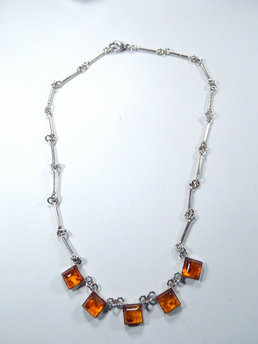 *VINTAGE* -  Baltic Amber Sterling Silver Pendant Necklace 925 Cool Piece! 16"