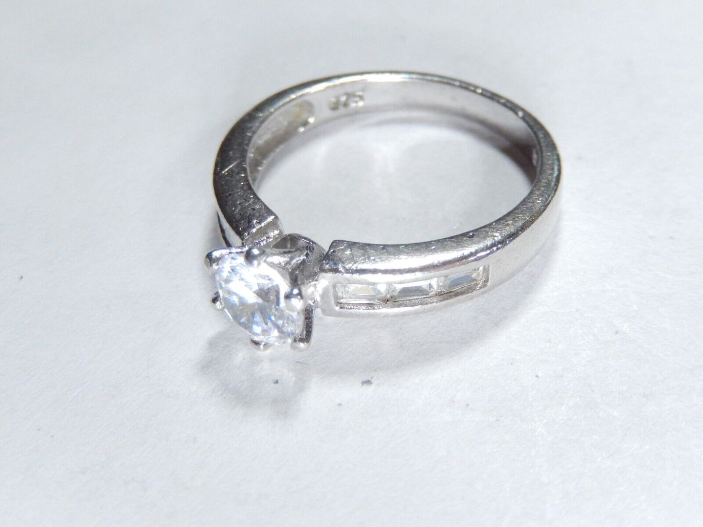 1.25 CT Sterling Silver Round & Baguette Accent Wedding/Engagement Ring Size 9