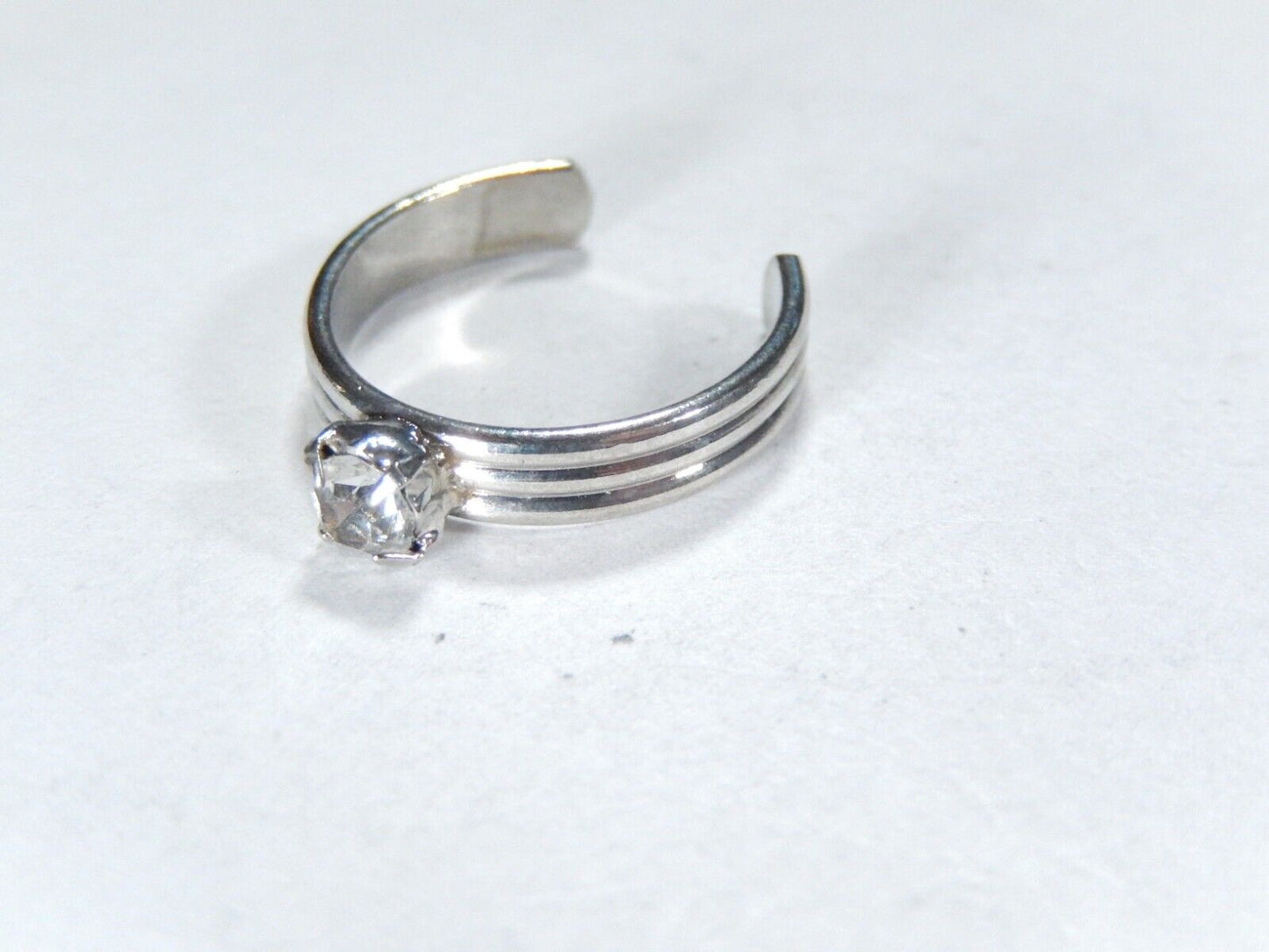 3.5mm Wide Ribbed Design Sterling Silver CZ Toe Ring  Adjustable