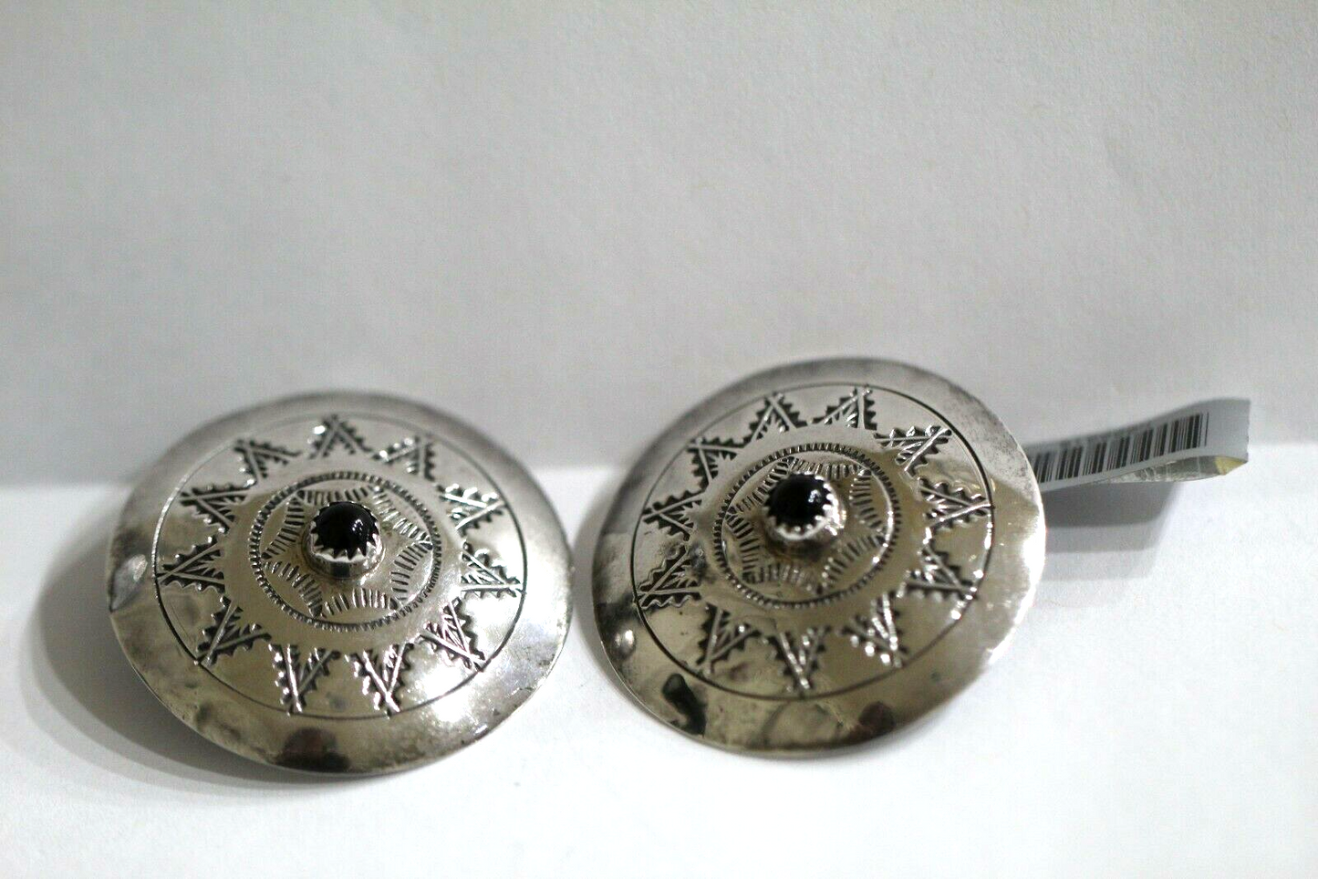 *VINTAGE*   LARGE Navajo Sterling Silver Handmade  1.5" Earrings Marked C.S.