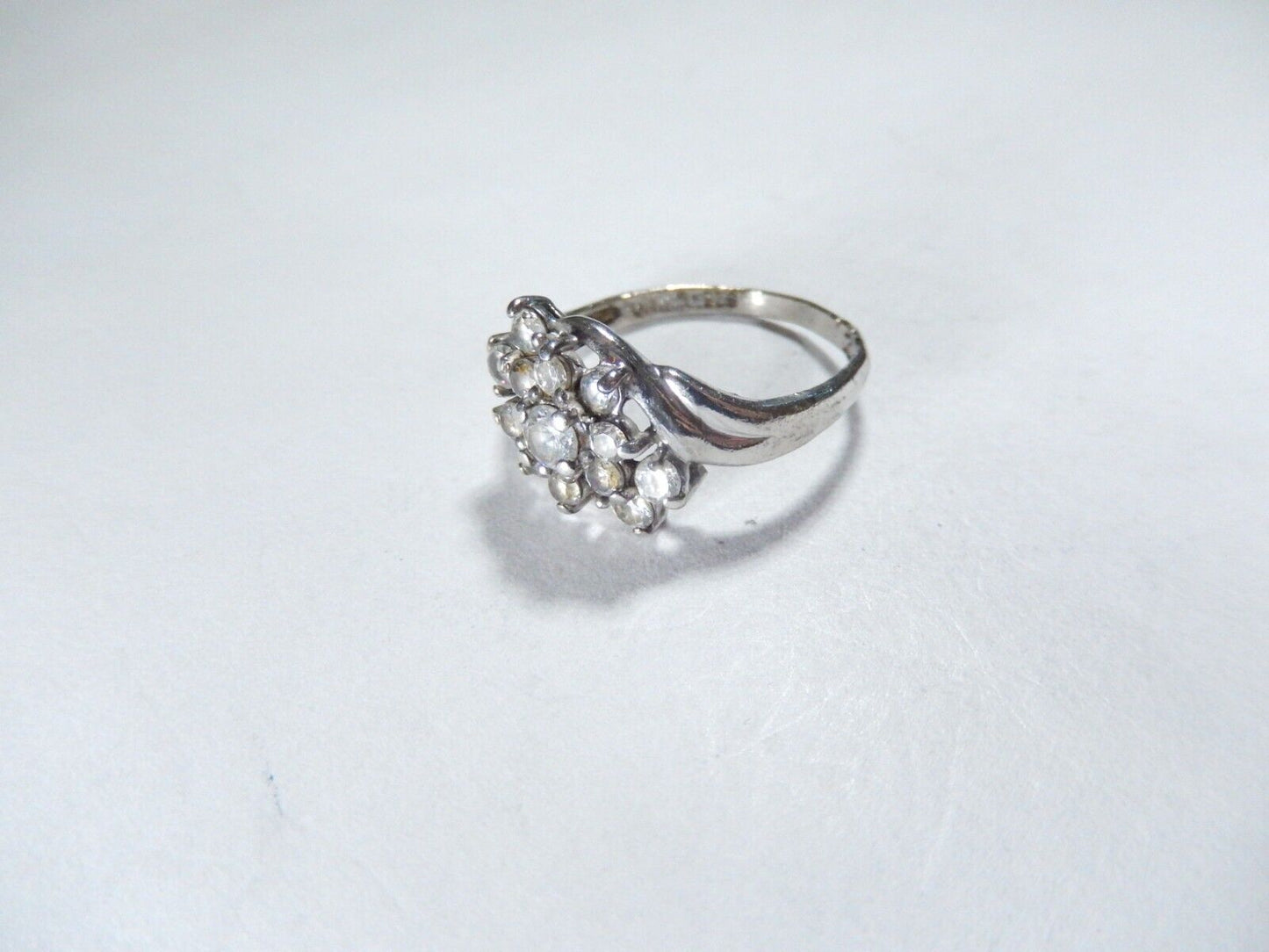 *VINTAGE* Solid .925 Sterling Silver CZ Waterfall Cluster Ring Size 7.5