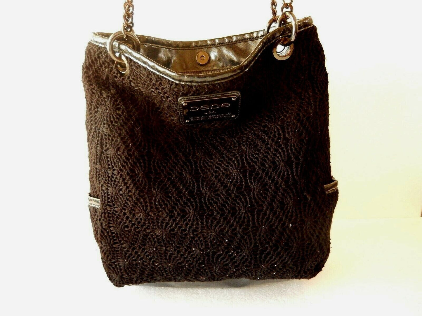 Bebe Black Crochet  Stylish Handbag with Chain Handles